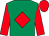 Emerald green, red diamond, sleeves and cap (Mangiacapra, Hill, Hook Partnership)