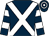 Dark blue, white cross belts, hooped sleeves and hooped cap (Michael & Sharon Blake)