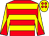 Red, yellow hoops, yellow and red diabolo on sleeves, yellow cap, red spots (Mick Fitzgerald Racing Club)