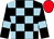 Black and light blue check, black sleeves, light blue armlets, red cap (D Gilbert, M Lawrence, A Bruce, G Will)