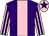 Purple, pink stripe, pink and purple striped sleeves, pink cap, purple star (Sam England Racing Club)