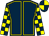 Dark blue, yellow seams, checked sleeves, quartered cap (Winks Racing)