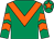 Emerald green, orange chevron, chevrons on sleeves, emerald green cap, orange star (Derek Gennard & Gillian Gennard)