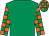 Emerald green, orange check sleeves & cap (S Dalton)