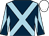 Dark blue, light blue cross sashes, diabolo on sleeves, white cap (Flaxman Stables Ireland Ltd)
