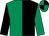 Black & emerald green halved, sleeves reversed, quartered cap (Let's Partnership)