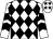 White & black diamonds, black chevrons on sleeves, white cap, black stars (Derek Kierans)