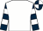 White, dark blue and white hooped sleeves, quartered cap (Seven Barrows Limited)