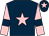 Dark blue, pink star, pink sleeves, dark blue armlets, dark blue cap, pink star (Mrs L A Ogilvie)