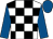 White and black check, royal blue sleeves and cap (Mr Malcolm Olden)