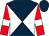 Dark blue and white diabolo, red sleeves, white armlets, dark blue cap (Premier Thoroughbred Racing Ltd)