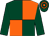 Dark green and orange (quartered), dark green sleeves, hooped cap (J & R Eynon, Majithia & Awr Consultanc)