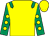 Yellow, emerald green epaulets, emerald green sleeves, yellow spots and cap (Mrs Alison Pritchard &Mr R W Stowe)