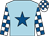 Light blue, royal blue star, white and royal blue check sleeves and cap (Crossed Fingers Partnership)