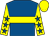 Royal blue, yellow hoop, yellow sleeves, royal blue stars, yellow cap (Bridget O'Flynn)