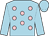 Light blue, pink spots, light blue sleeves & cap (Pat Tennyson)
