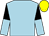 Light blue, black and light blue halved sleeves, yellow cap (Ms J Bridel)