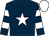 Dark blue, white star, hooped sleeves, white cap (Mrs P de W Johnson)