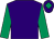 Purple, emerald green sleeves, purple cap, emerald green diamond (Mrs Angela Turner)