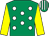 Emerald green, white spots, yellow sleeves, emerald green and white striped cap (Mr F Brady & Mr J S Morrison)