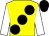 Yellow, large black spots, white sleeves, black cap (Penny/adrian Burton, Bob/angela Lampar)