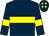 Dark blue, yellow hoop, armlets and spots on cap (Grundy Bloodstock Limited 1)