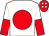 White, red disc, white and red halved sleeves, red cap, white spots (K & L Fitzsimons)