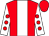 Red, white stripe, white sleeves, red spots (Mr Alan Rogers)