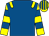 Royal blue, yellow epaulets, yellow and royal blue hooped sleeves, striped cap (Tor Side Racing)