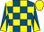 Royal blue and yellow check, diabolo on sleeves, yellow cap (Mr P And Mrs G A Clarke)