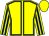 Yellow, dark blue seams, striped sleeves, yellow cap (Mr O S Harris)
