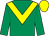 Emerald green, yellow chevron, yellow cap (Mrs Jan Johnson)