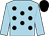 Light blue, black spots, light blue sleeves, black cap (Mrs Susan Monkland)