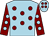Light blue, maroon spots, maroon sleeves, light blue spots (Mr Ian Poysden)