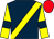 Dark blue, yellow sash, yellow sleeves, dark blue armlets, red cap (Ewart, Palmer & Percy)