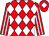 Red and white diamonds, striped sleeves, red cap, white diamond (Mr S Bean)