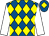 Royal blue and yellow diamonds, white sleeves, royal blue cap, yellow diamond (Mr Gerry McGladery & Partner)