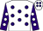 White, purple spots, purple sleeves, white spots (A Whyte & T Messom)