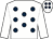 White, dark blue spots, white sleeves (Mrs B Green Mr H Bethell & Mrs I Corba)