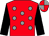 Red, grey spots, black sleeves, red and grey quartered cap (The Farming Boys)