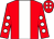 Red, white stripe, red sleeves, white spots and spots on cap (Mr Steve Jakes)