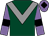 Dark green, grey chevron, mauve sleeves, black armlets and diamond on mauve cap (Racing Facades Syndicate)