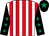 White and red stripes, black sleeves, emerald green stars, black cap, emerald green star (D R & E E Brown)