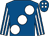 Royal blue, large white spots, striped sleeves, royal blue cap, white spots (G Kinch)