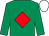 Emerald green, red diamond, white cap (Mrs F Hughes)