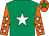 Emerald green, white star, orange sleeves, white stars, orange cap, emerald green star (Mrs Marie Gubbins)