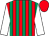 Red and emerald green stripes, white sleeves, red cap (Ms K J Austin)