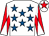 White, royal blue stars, red and white diabolo on sleeves, white cap, red star (Weldspec Glasgow Limited)