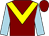 Maroon, yellow chevron, light blue sleeves (More Turf Racing)