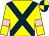 Yellow, dark blue cross belts, yellow sleeves, pink armlets, dark blue and yellow quartered cap (Mr & Mrs Gordon Pink)
